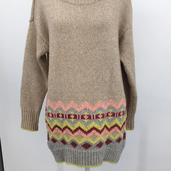 Victoria's Secret Sweater Womens Small Cream Yellow Heavy‎ Knit Tunic Fair Isle - Picture 4 of 15